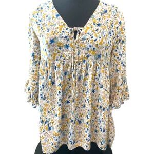 EC CYNTHIA ROWLEY FLORAL PEASANT TOP SZ.S